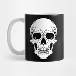 graphic drawing of a skull, black and white illustration Mug